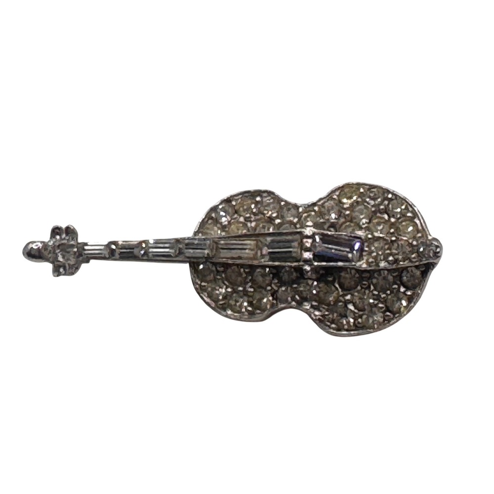 Pell Vintage Silver Tone Rhinestone Violin Musical Instrument Brooch Pin